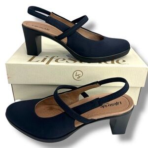 Life Stride Evoke Navy Slingback Mid Block Heel Pumps